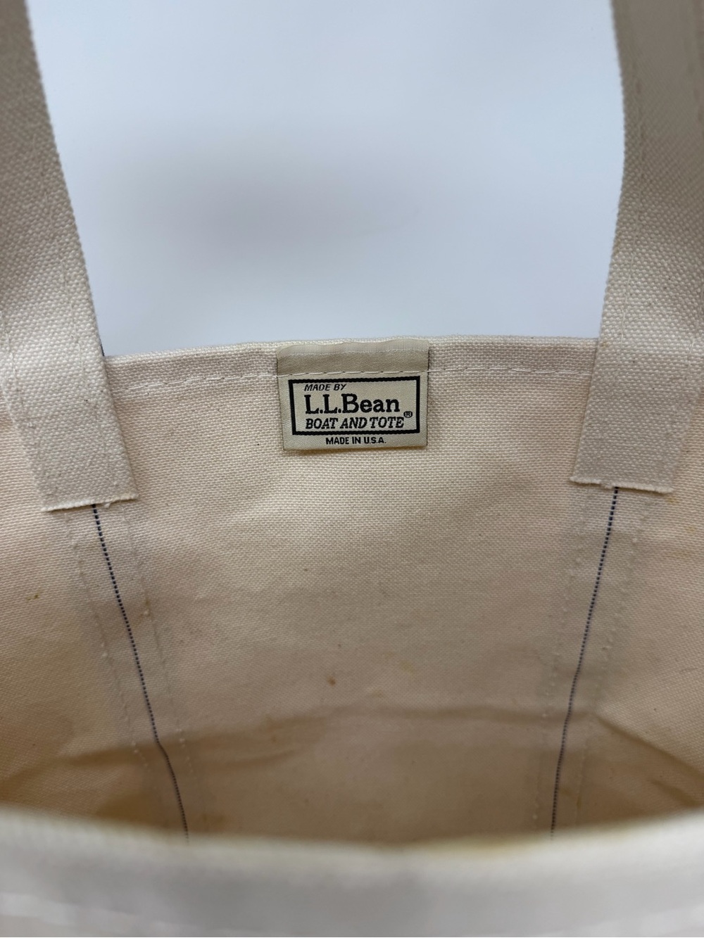 L.L. Bean Boat and Tote Bag in Cream Canvas with Black Trim Purple Wisteria Logo - Picture 6 of 11